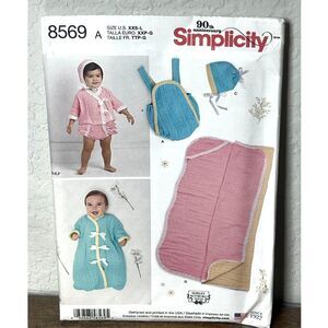 SIMPLICITY 8569 Sewing Pattern Baby Blanket Bunting Romper Panties Jacket Bonnet